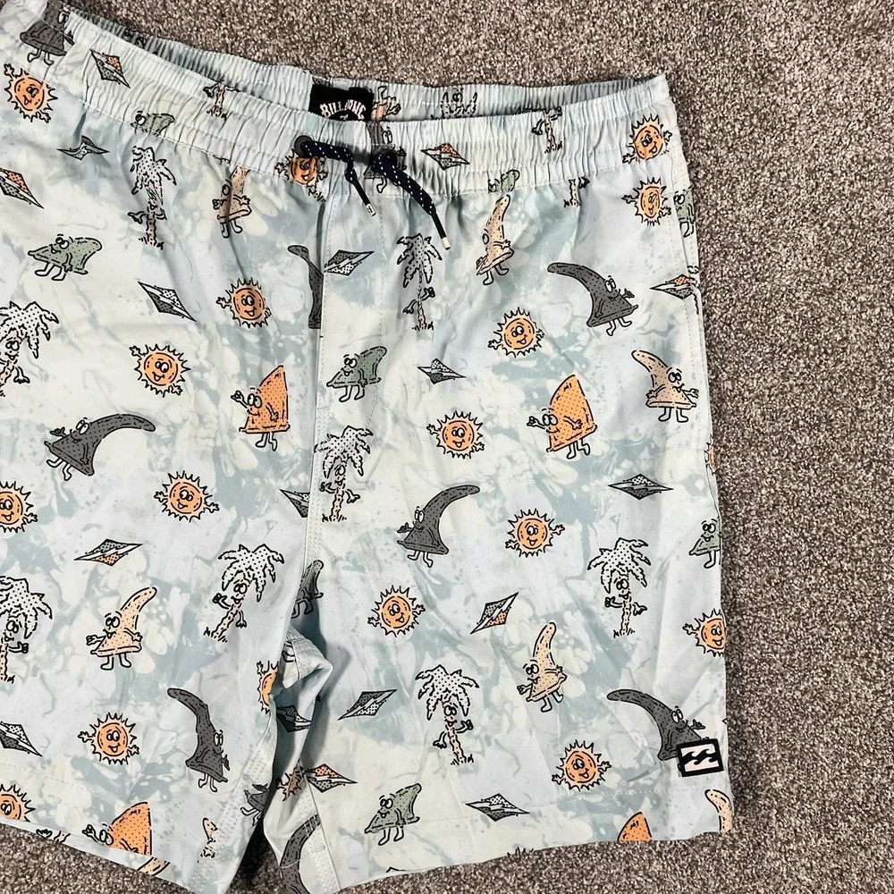 Billabong Boys Swim Trunks Size L 14-16 Blue Graphic Board Shorts Beach Surf